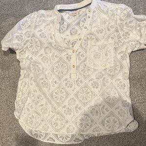 Pilcro White Floral Lace Short Sleeve Top